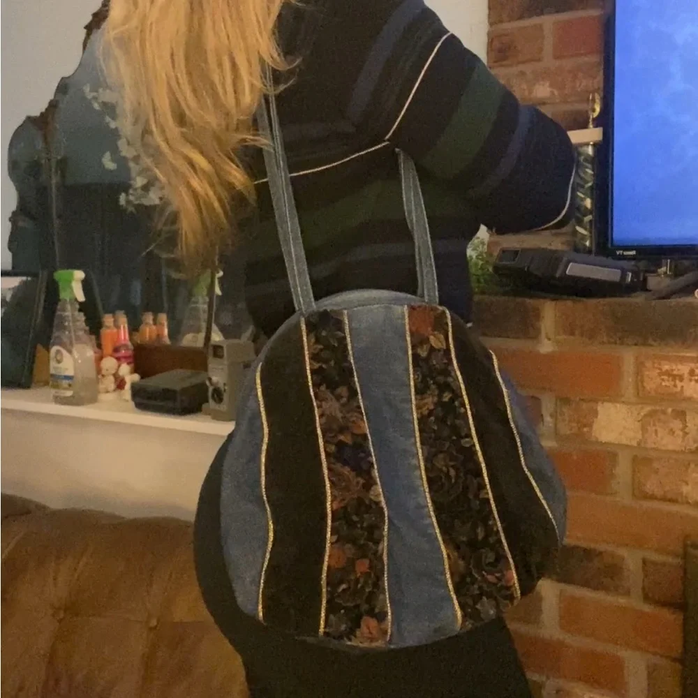 Blue and Black Denim Handbag - Picture 6 of 7